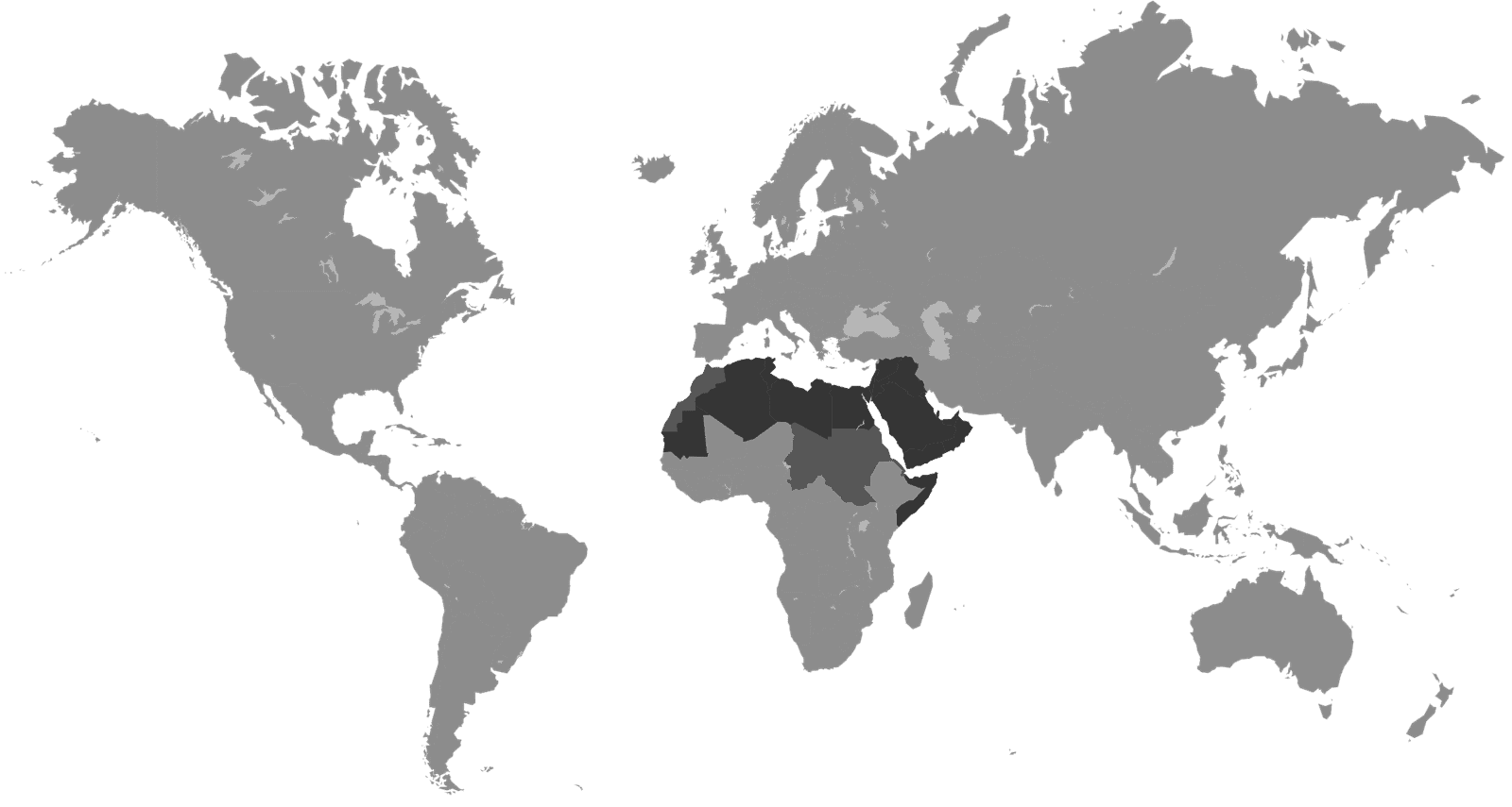 قوائم عربية: خريطة العالم العربي في وسط خريطة العالم.