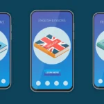 صورة توضح تصميم واجهة تطبيقات تعلم اللغات الشهيرة، مثل الإنجليزية، الألمانية، والفرنسية. تساعد هذه التطبيقات المستخدمين على تحسين مهاراتهم اللغوية بسهولة وفعالية.