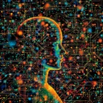 صورة تجسد مفهوم عصر، حيث يظهر وجه بشري متداخل مع لوحات إلكترونية وأضواء متوهجة. تمثل الصورة التفاعل بين الذكاء البشري والتكنولوجيا الحديثة من خلال دمج العناصر البصرية التي تعبر عن البيانات والشبكات العصبية.