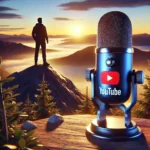 صورة تعبيرية تم إنشاؤها باستخدام الذكاء الاصطناعي، تُظهر مايكروفون احترافي يحمل شعار يوتيوب في مقدمة مشهد طبيعي مذهل عند غروب الشمس. في الخلفية، يظهر شخص واقفًا على قمة جبل، يرمز إلى الحرية والطموح، ما يعكس جوهر البودكاست الملهم الذي ينقل الأفكار والتجارب.